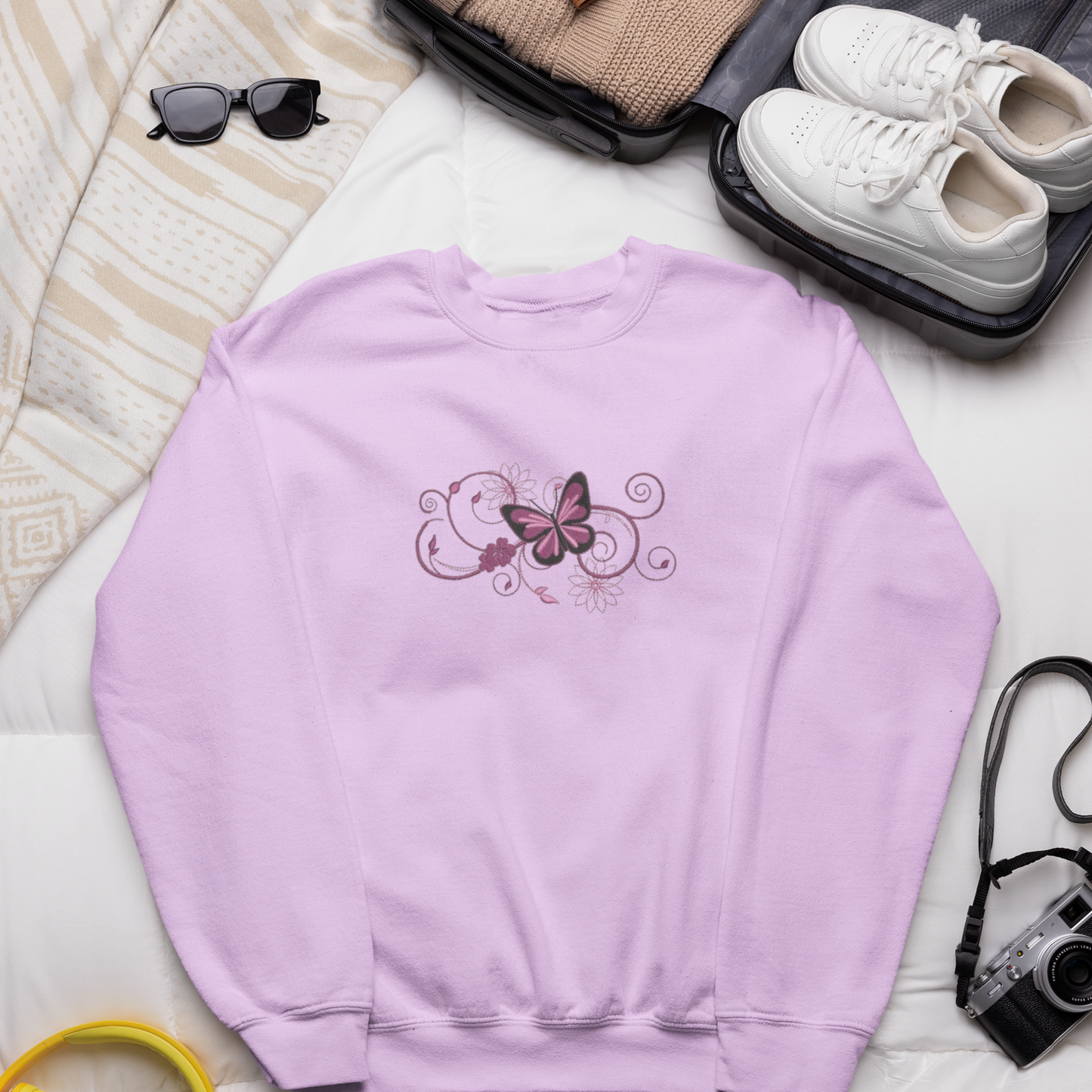 Pink Butterfly Embroidered Sweatshirt