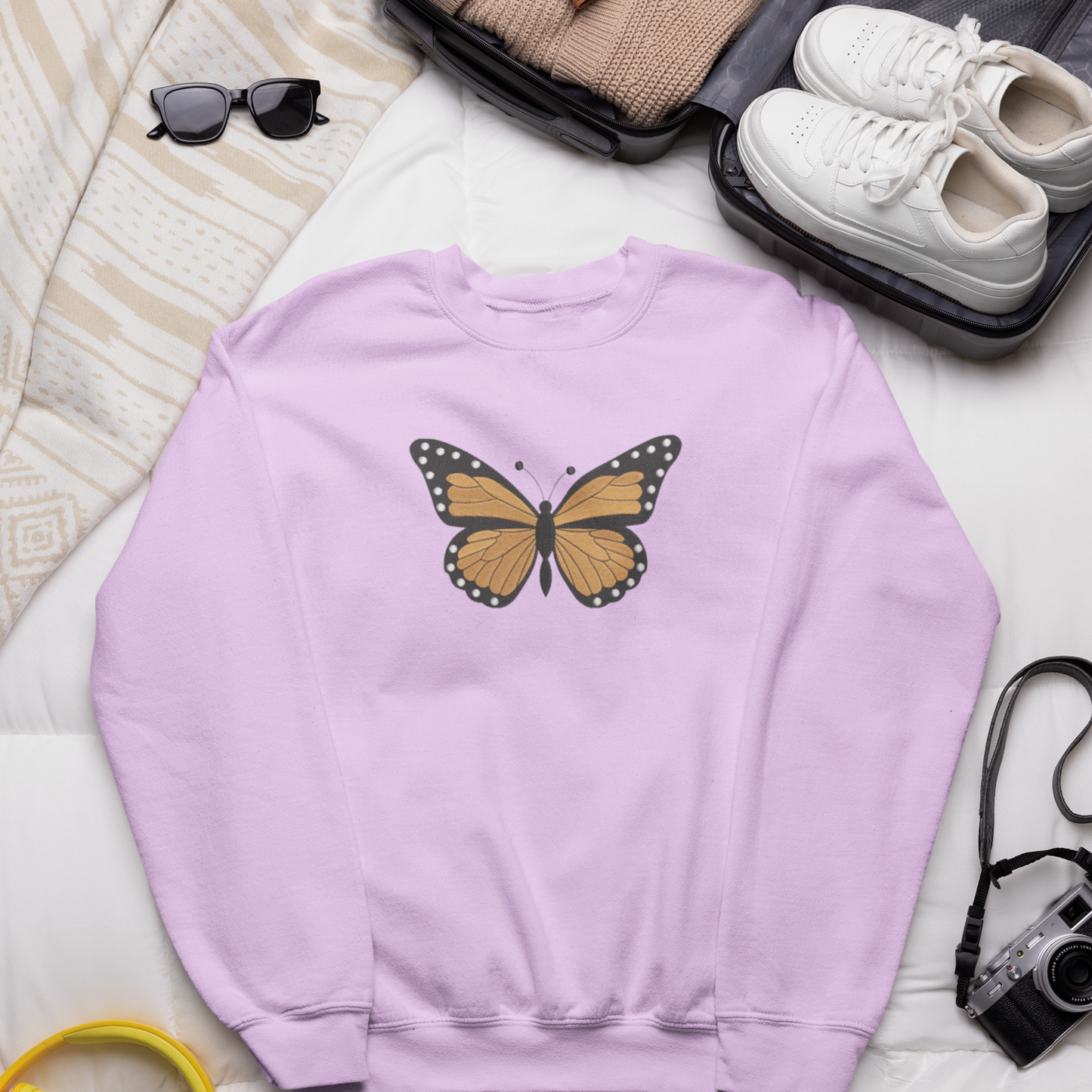 Orange Butterfly Embroidered Sweatshirt