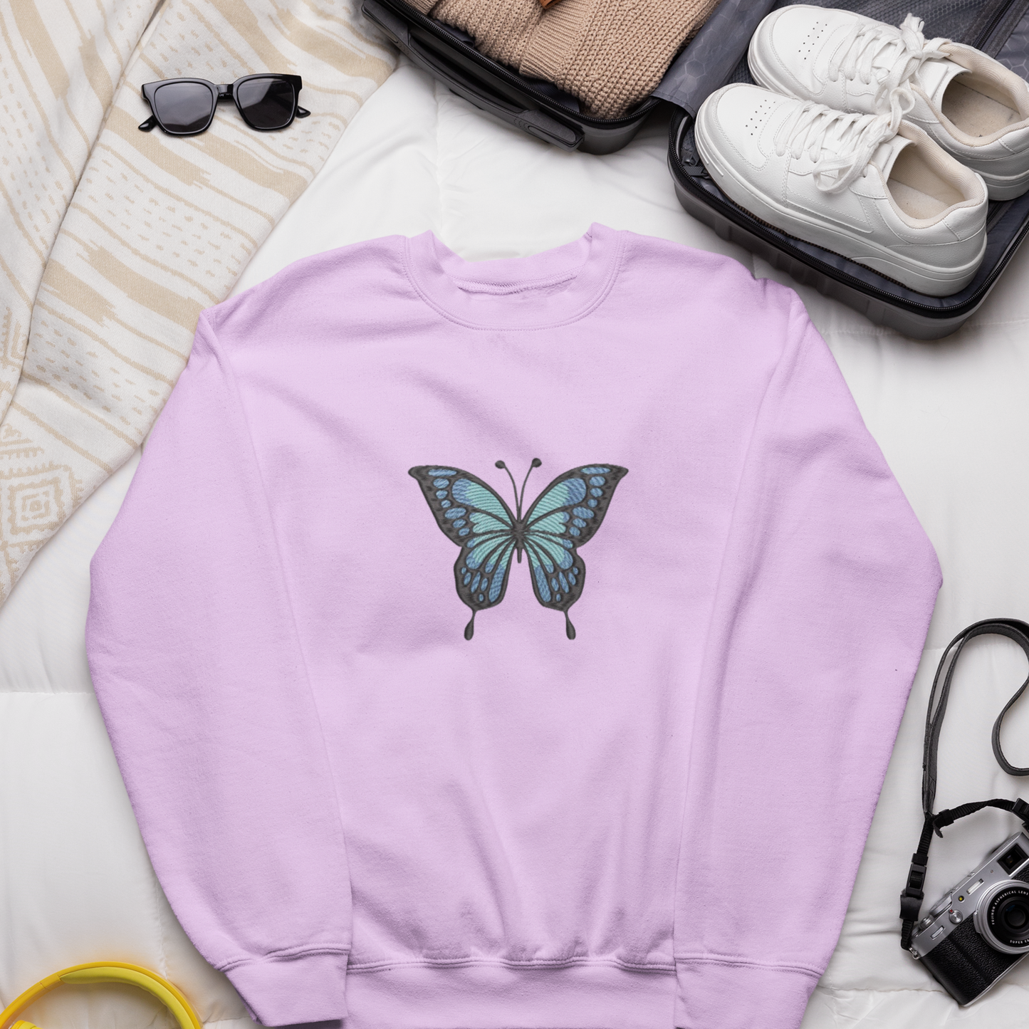 Blue Butterfly Embroidered Sweatshirt