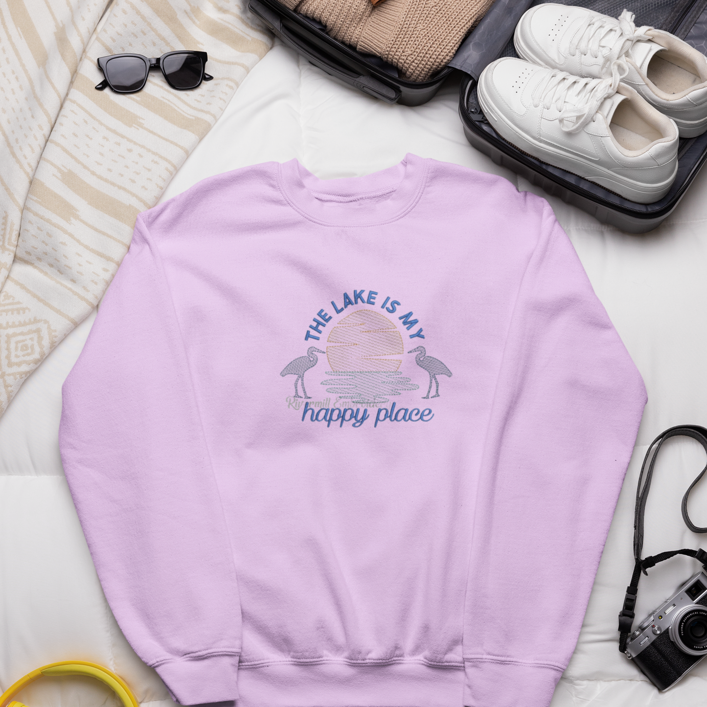 The Lake Is My Happy Place Embroidered Sweatshirt