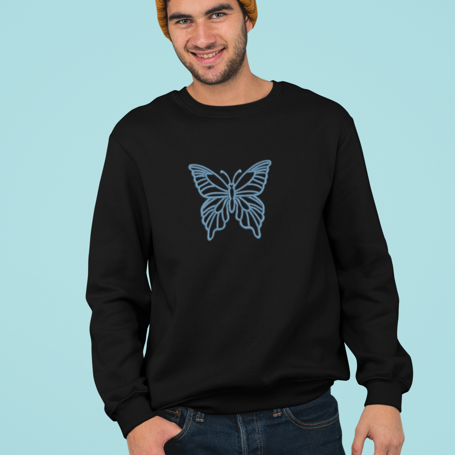 One Line Butterfly Embroidered Sweatshirt