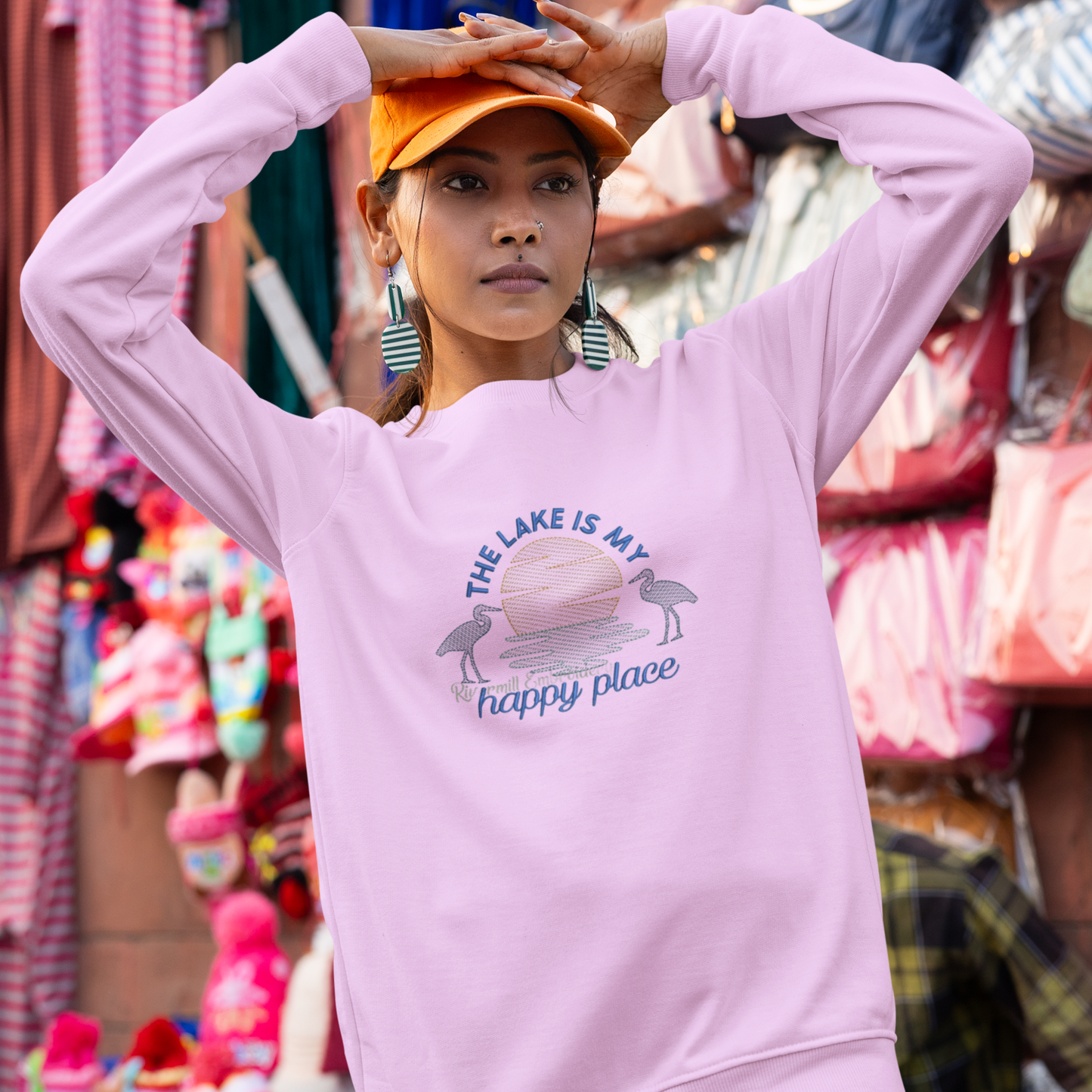 The Lake Is My Happy Place Embroidered Sweatshirt