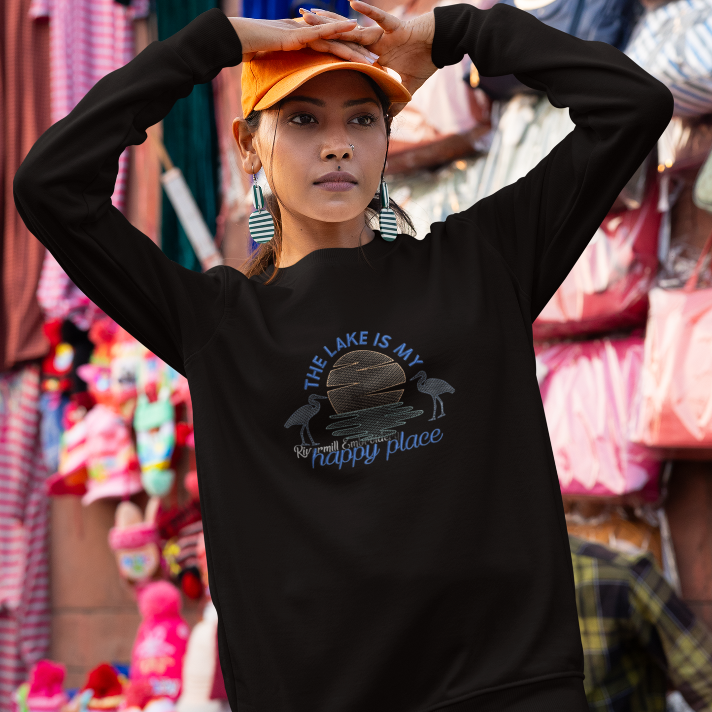 The Lake Is My Happy Place Embroidered Sweatshirt